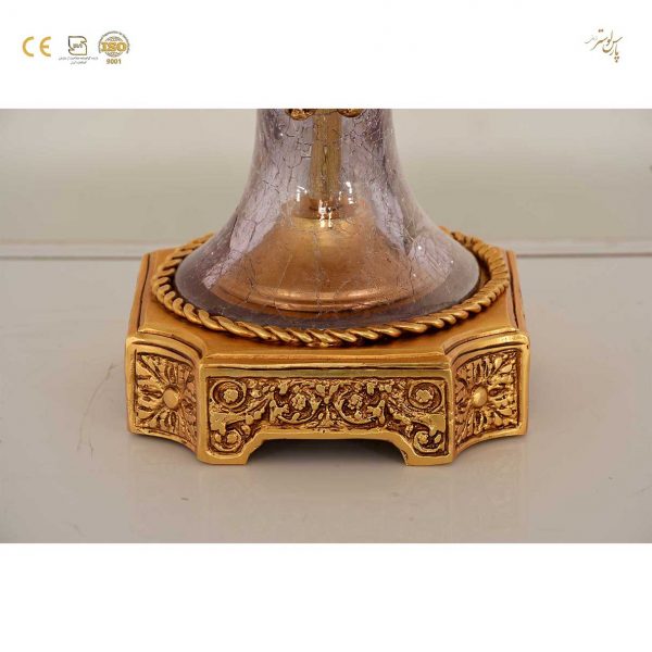 آباژور رومیزی کلاسیک پایه کریستالی و گل‌دار طلایی